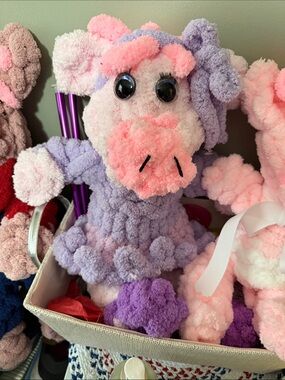 mine Purple and Pink Pom-Pom Pig Plush